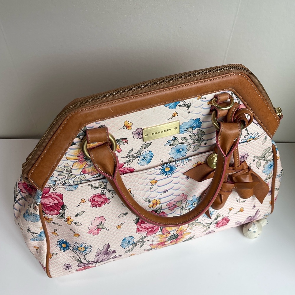 BRAHMIN LIGHT PINK OASIS FLORAL ELISA Satchel Super Rare & Hard To Find - Picture 7 of 17